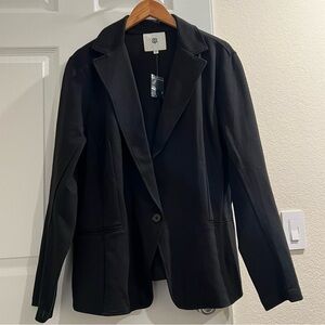 Betabrand Black Transcendent Single Button Ponte Stretch Blazer